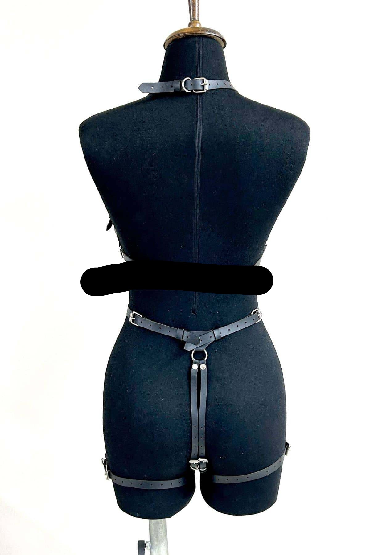 Obey Leather Body Harness, Chain and Handcuffed Fantasy Underwear