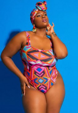 Plus Size Geometric Printed One Piece Swimsuit