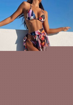 3pack Allover Graphic Triangle Bikini Swimsuit