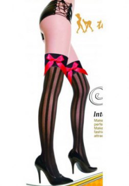 Red Satin Bow Striped Thigh Highs