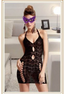 Valentine's Halter Neck Dress With Wavy Lace Design