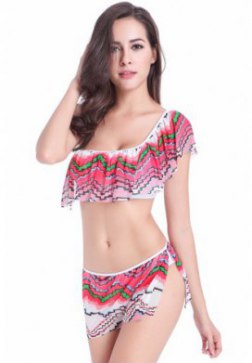 Wave Falbala One Shoulder Bikini Swimming Suit