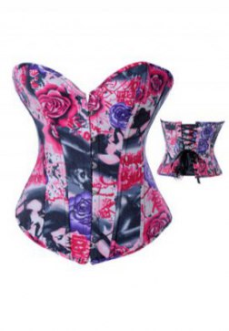 Beauty Floral Print Denim Corset