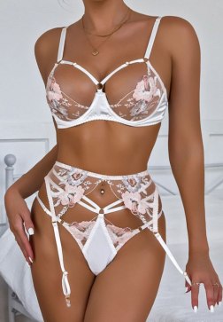 Embroidered Blossom Bra Set