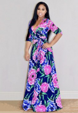Floral Print Tie Waist Maxi Dress
