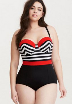 Plus Size Stripe Bandeau Bodice One Piece Swimsuit