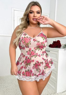 Plus Size Full Bloom Mesh Babydoll