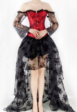 Long Sleeves Lace Up Bustier With High Low Skirt