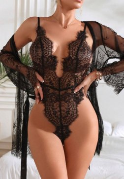 No Turning Back Lace Teddy and Robe Set