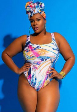 Plus Size Colorful Abstract Printed One Piece Swimsuit