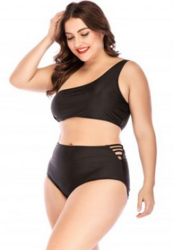 Plus Size Black One Shoulder One Piece