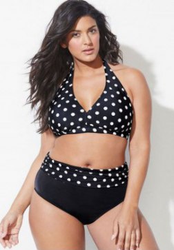 Plus Size Polka Dots Halter High Waisted Bikini Swimsuit