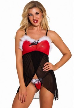 Sexy Babydoll Lingerie for Women Mesh Christmas Sleepwear Nightie