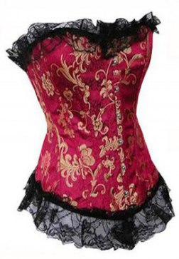 Red Floral Print Brocade Overbust Corset Bustier