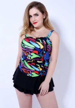 Plus Size One Piece Colorful Swimsuit Dress
