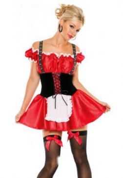 Red French Maid Style Dress Costume