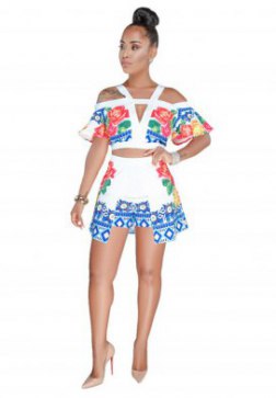 Sexy 2 Piece Cold Shoulders Top and Skirts Set