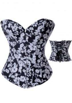 Beauty Floral Print Denim Corset