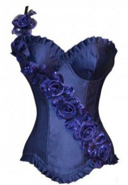 Dark Blue Floral Strap Off Shoulder Underwire Corset