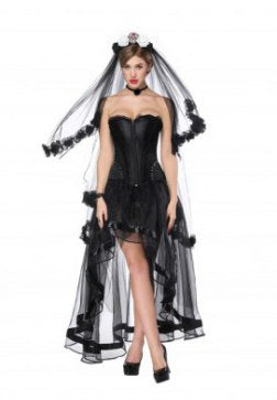 Sweetheart Zipper Overbust Corset And High Low Skirt