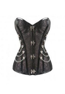 Gothic Satin Steel Boned Corset with Chains and Shiny Hooks