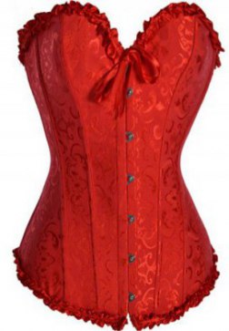 Red Glamourous Jacquard Floral Overbust Boning Corset Bustier