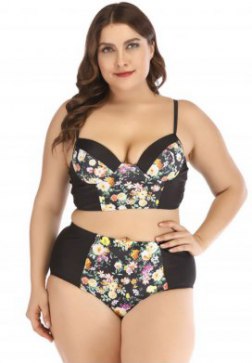 Plus Size Golden Flower Underwire Two Piece Swimsuit