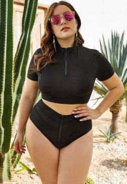 Plus Plain High Waist Bikini Set