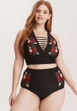 Plus Size Floral High Waisted Bikini Swimsuit