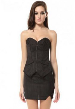 Stripe Style Black Office Corset Dress