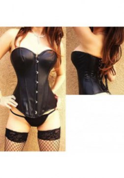 Faux Leather Long Line Overbust Corset Bustier