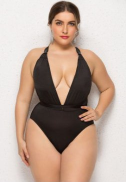 Plus Size deep V-neckline One Piece Swimsuit