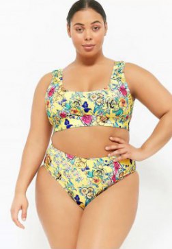 Plus Size High Leg High Waist Floral Crop Tank Bikini Swimsuit