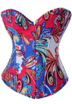 Impressionistic design printing Denim Corset
