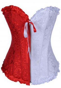 Red and White Jacquard Tapestry Corset Bustier