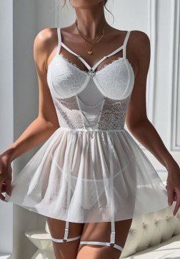 Contrast Lace Mesh Sexy Pajama Night Dress