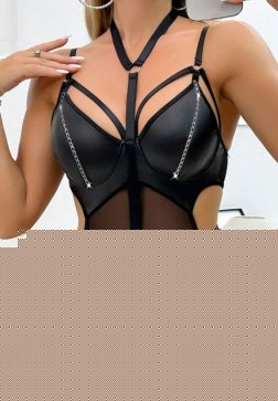 Clocking Out Faux Leather Bodysuit