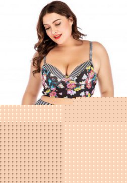 Plus Size Striped And Flower Underwire Two Piece Swimsuit