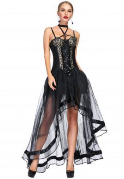 Leopard & Sequin Burlesque Corset With High Low Skirt