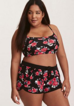 Plus Size Floral Racerback Crop Tank Boyshort Bikini Swimsuit