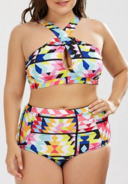 Plus Size Keyhole High Waisted Two Piece Swinsuit