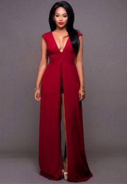 V Neck Backless Slit Sexy Maxi Dress