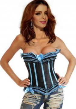 Blue Strapless Burlesque Corset Bustier