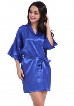 Women's Rhinestone Word Bridal Party Getting Ready Satin Short Kimono Robe