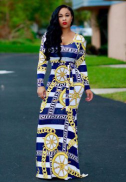 Women's Print  Bodycon Long Sleeve Party Dress