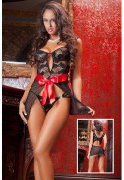 Black lace garter halter camisole with ribbon front