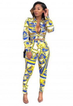 Long Sleeve Crop Top and Bodycon Long Pant Set