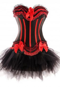 Black Red Sensational Ruffles Trimmed Fashion Bustier Corset with Tutu Skirt