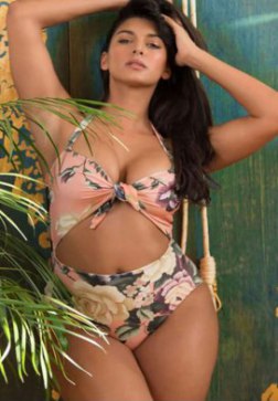Plus Size Halter Tie Front Cutout Floral One Piece Swimsuit