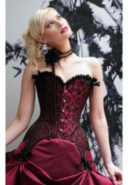 Red Elegant Jacquard Floral Print Corset Bustier